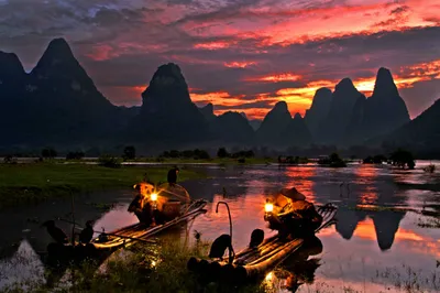 A Leaf Boat Glides Through, Misty Li River, Poetic Yangshuo